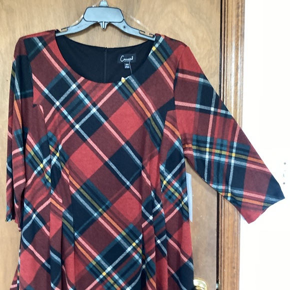 Connected dress plaid print dress w pockets has some stretch 20W - Picture 4 of 17